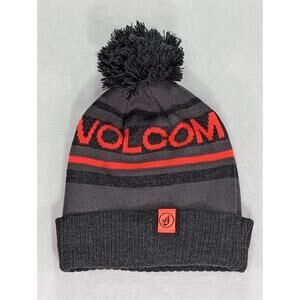Volcom Montane Beanie Black,Gray,Day-Glow Orange/Pink w/Pom